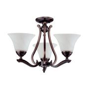DVI Lighting Devonshire DVP7403ORB-OP semi-flush light with bronze curved arms and three opal glass shades