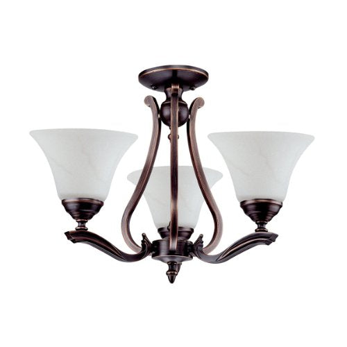 DVI Lighting Devonshire DVP7403ORB-OP semi-flush light with bronze curved arms and three opal glass shades