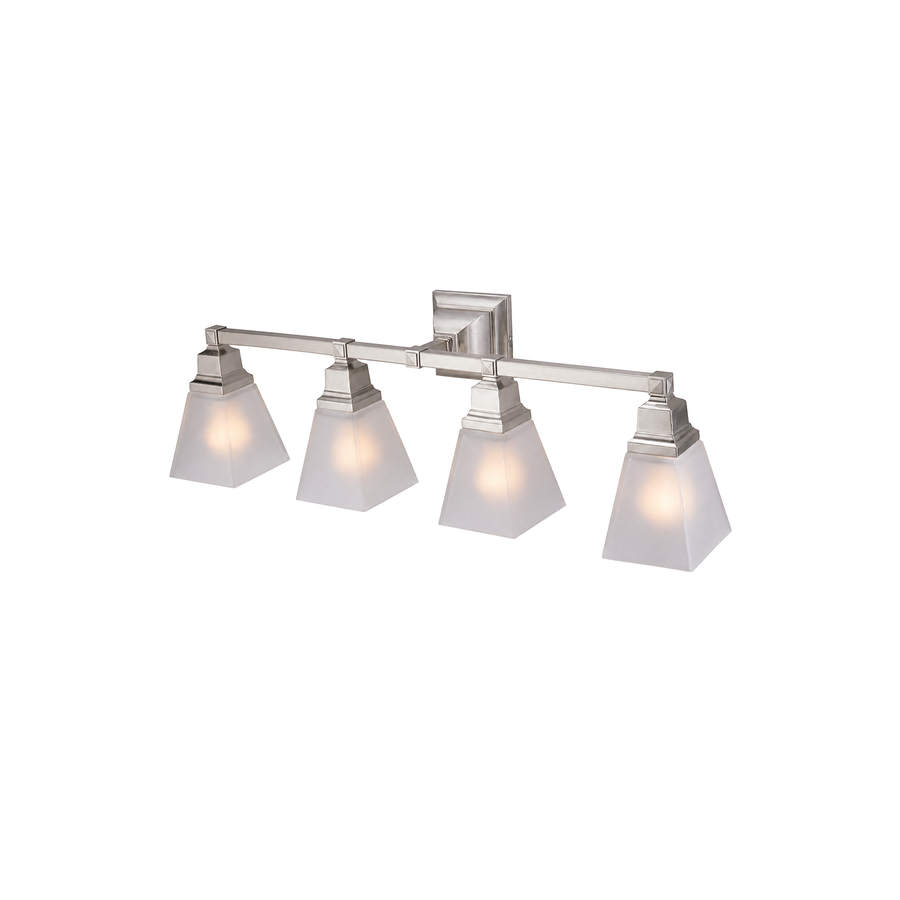 DVI Aurora DVP7644SN satin-nickel vanity light with four tapered shades and stepped holders