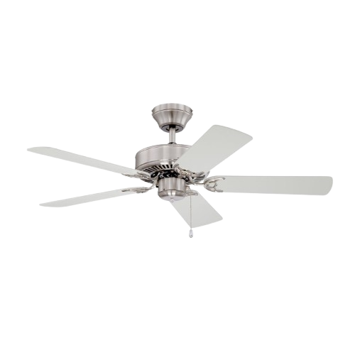 Kendal Builder’s Choice 42-inch ceiling fan in satin nickel with five reversible silver and white blades