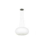 Eglo Optica 86815A pendant with a flattened opal glass globe, fine suspension cables and satin nickel canopy