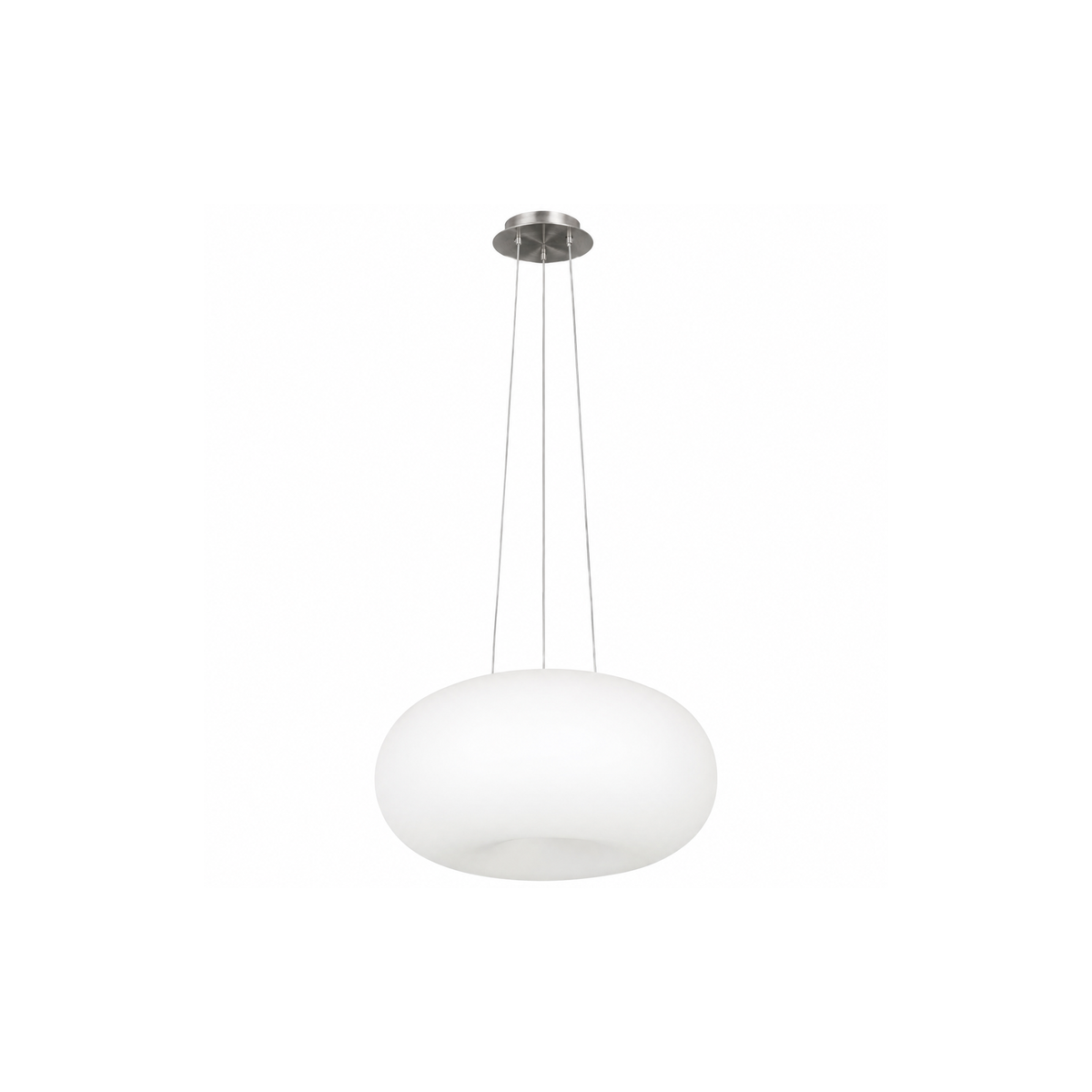 Eglo Optica 86815A pendant with a flattened opal glass globe, fine suspension cables and satin nickel canopy
