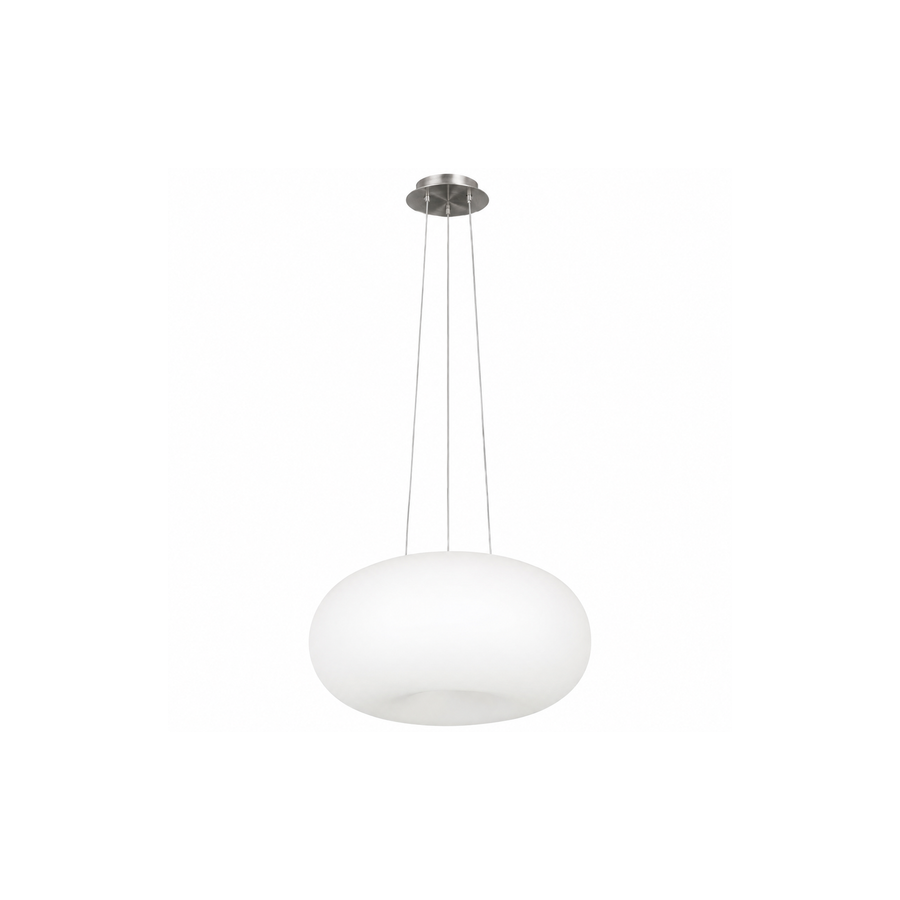 Eglo Optica 86815A pendant with a flattened opal glass globe, fine suspension cables and satin nickel canopy