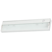 Slim white under-cabinet light with a translucent lower panel and a round end switch.