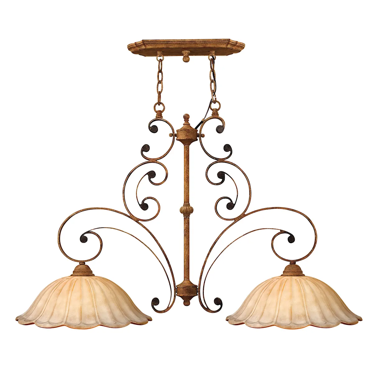Hinkley Petals 4534AD chandelier in Antique Gold with amber-lined white glass