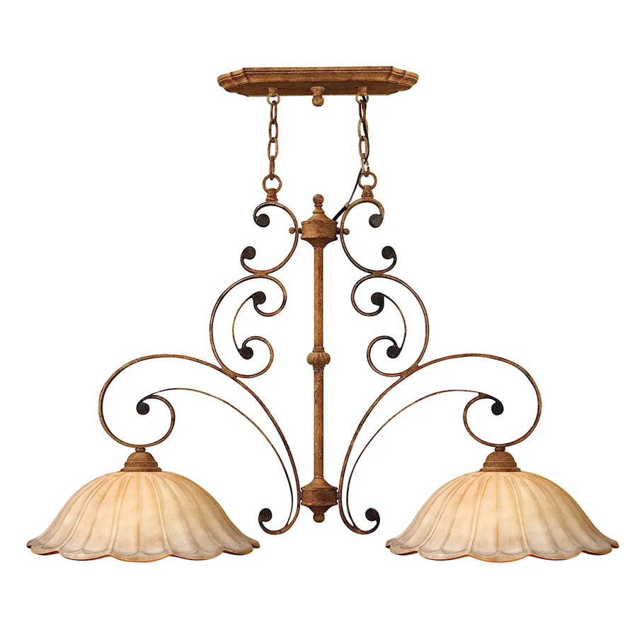 Hinkley Petals 4534AD chandelier in Antique Gold with amber-lined white glass