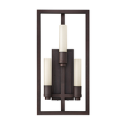 Fredrick Ramond Flair wall sconce with three ivory torch diffusers inside a Renaissance Copper frame