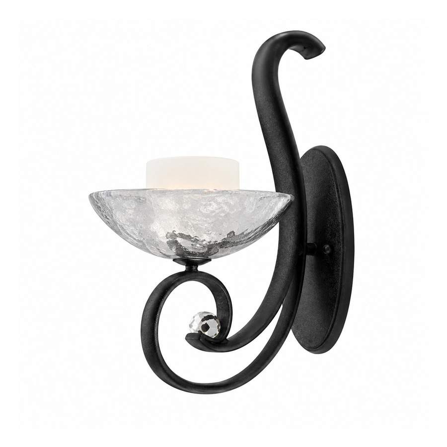 Fredrick Ramond Muse wall sconce with a scrolling Blacksmith frame and mottled glass