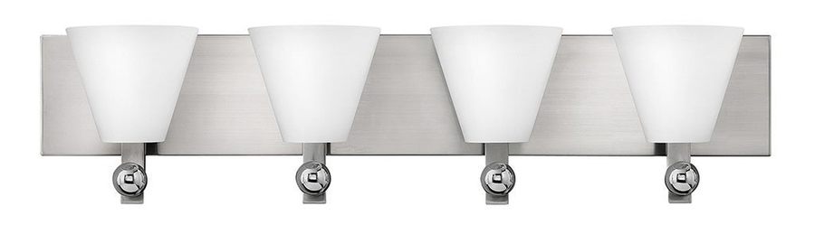 Fredrick Ramond Milan FR52124BNI Brushed Nickel four-light vanity with etched opal glass