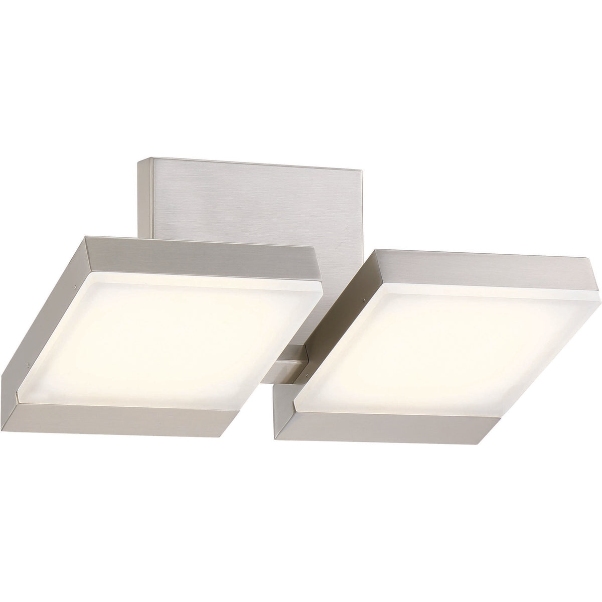 Alternate view of the two-panel fixture showing angled rectangular faces and a silvery central mounting plate