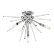 Alternate view of the Spiked starburst ceiling light with exposed lamp arms among straight rods