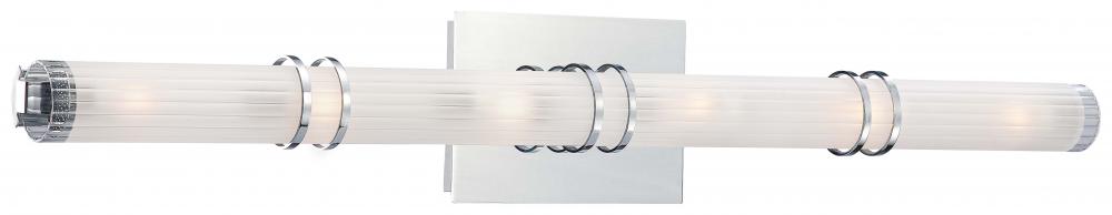 George Kovacs Rings P5916-077 vanity light with fluted frosted glass, chrome rings and a rectangular backplate