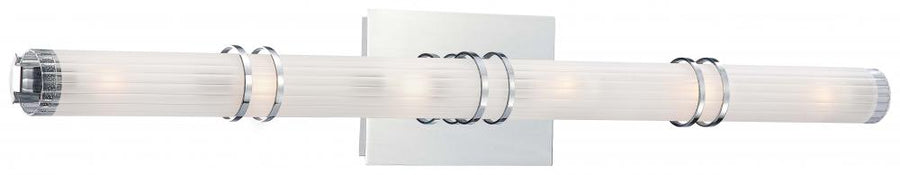 George Kovacs Rings P5916-077 vanity light with fluted frosted glass, chrome rings and a rectangular backplate