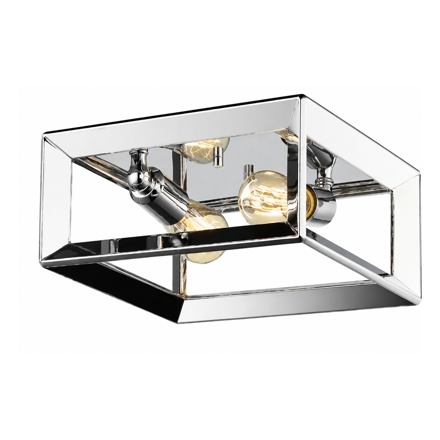 Golden Lighting Smyth chrome flush mount with a square open frame and two visible bulbs.