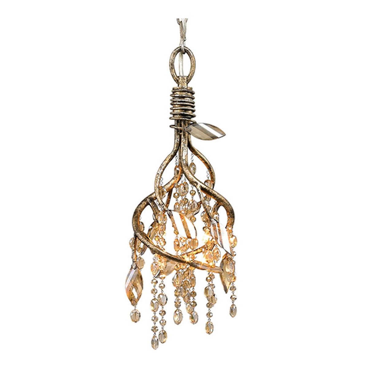 Golden Autumn Twilight 9903-M1LMG gold-tone pendant with leaf accents and cascading faceted drops