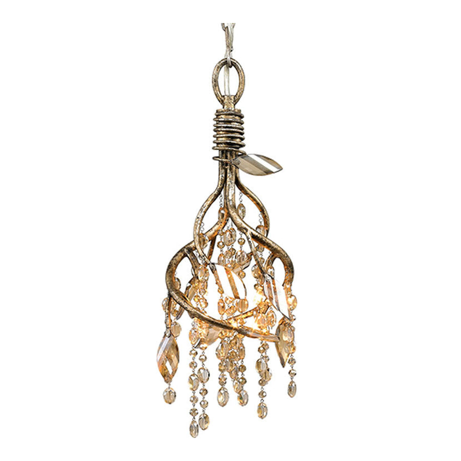 Golden Autumn Twilight 9903-M1LMG gold-tone pendant with leaf accents and cascading faceted drops