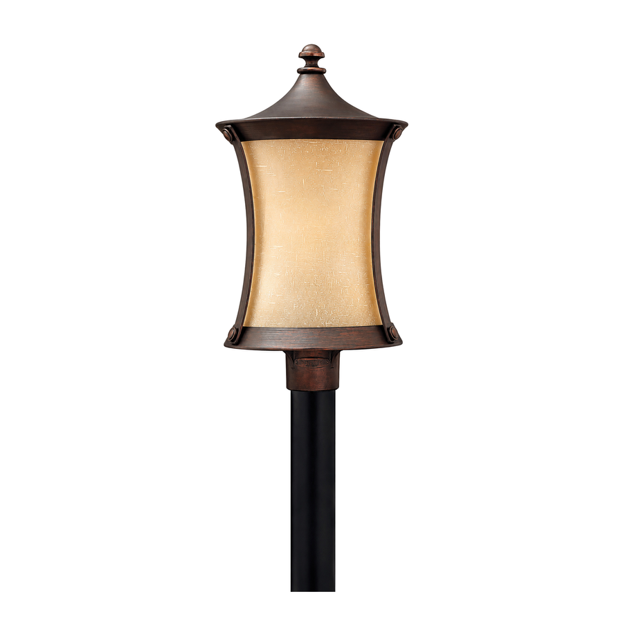 Hinkley Thistledown post lantern with a bronze frame and amber textured shade