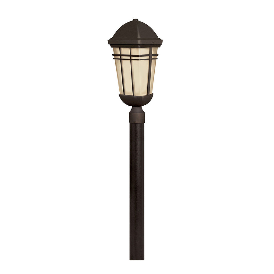 Second view of the Olde Bronze Buckley lantern with its domed cap and display post