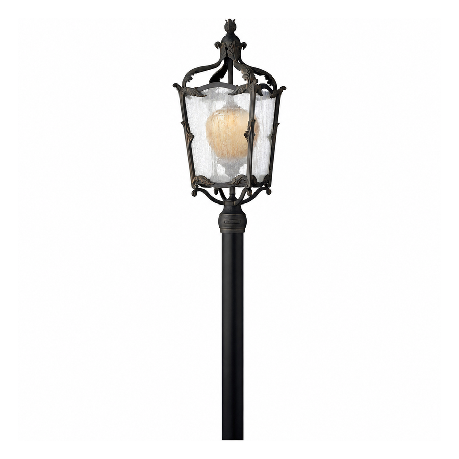 Hinkley Sorrento Aged Iron post lantern with decorative metalwork and layered glass