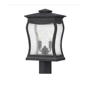 Hinkley Richmond black post lantern showing its bowed glass panels and cylindrical post fitter.