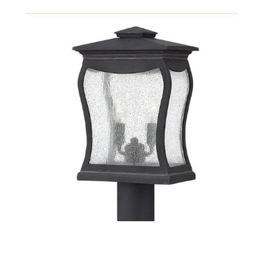 Hinkley Richmond black post lantern showing its bowed glass panels and cylindrical post fitter.