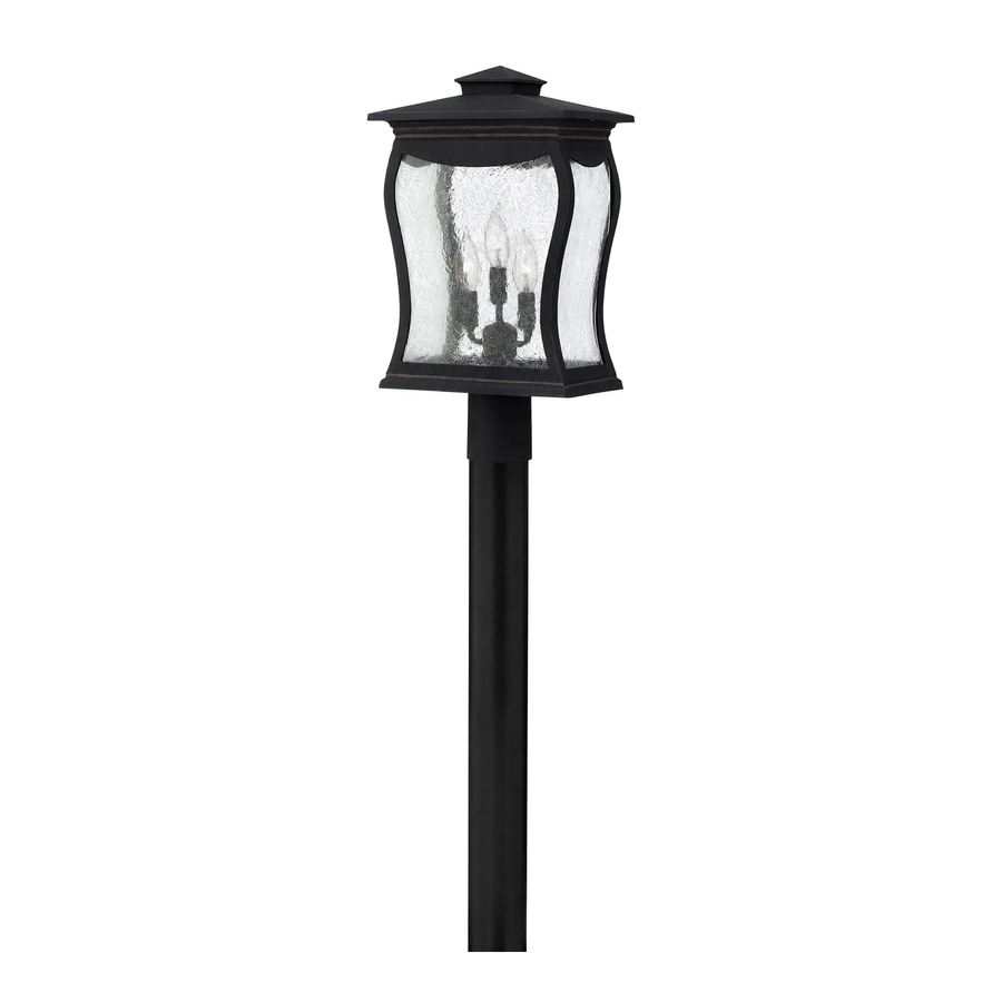 Hinkley Richmond lantern with Museum Black framing and curved clear seeded panels above a post section