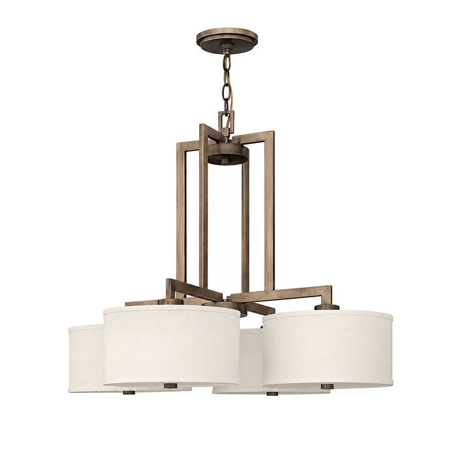 Hinkley Hampton bronze chandelier with four separate off-white drum shades