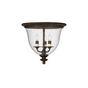 Hinkley Rockford flush mount with a Forum Bronze rim and clear seeded glass bowl