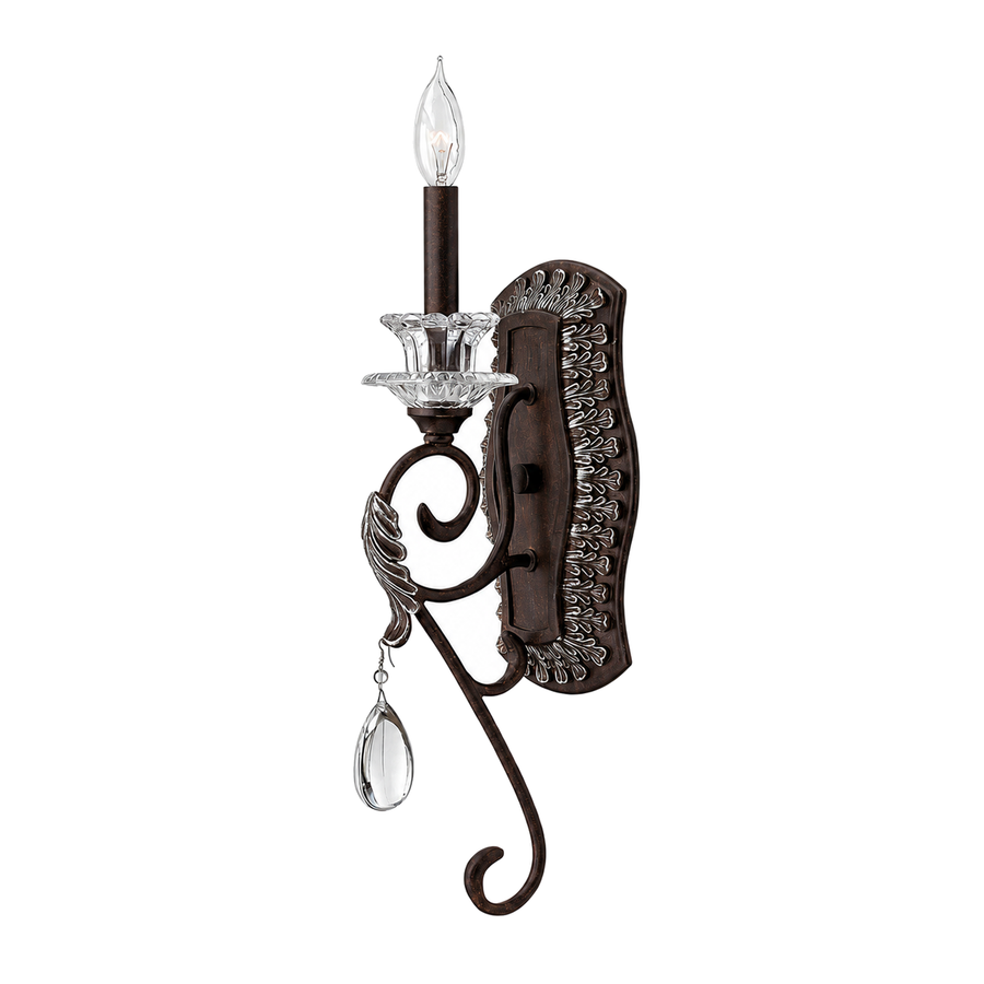 Hinkley Marcellina bronze sconce with silver leaf details and a clear hanging drop