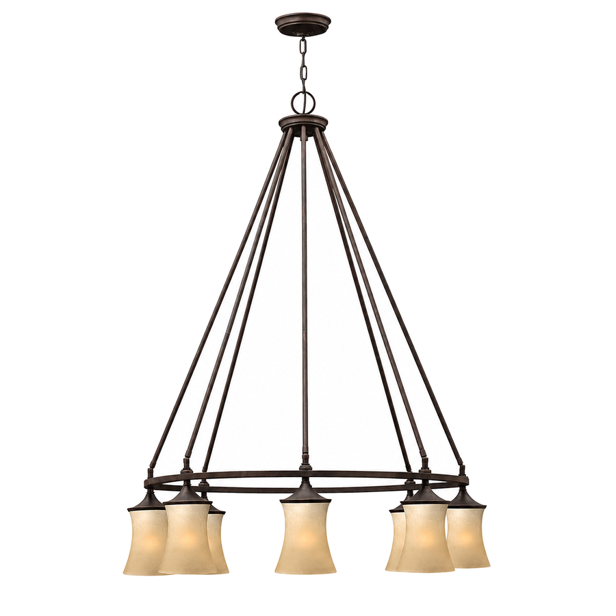 Hinkley Thistledown 4508VZ chandelier with warm flared shades around a Victorian Bronze ring