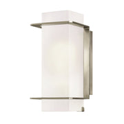 Hinkley Union 52370BN sconce showing the straight-edged diffuser, two retaining bands and rectangular backplate