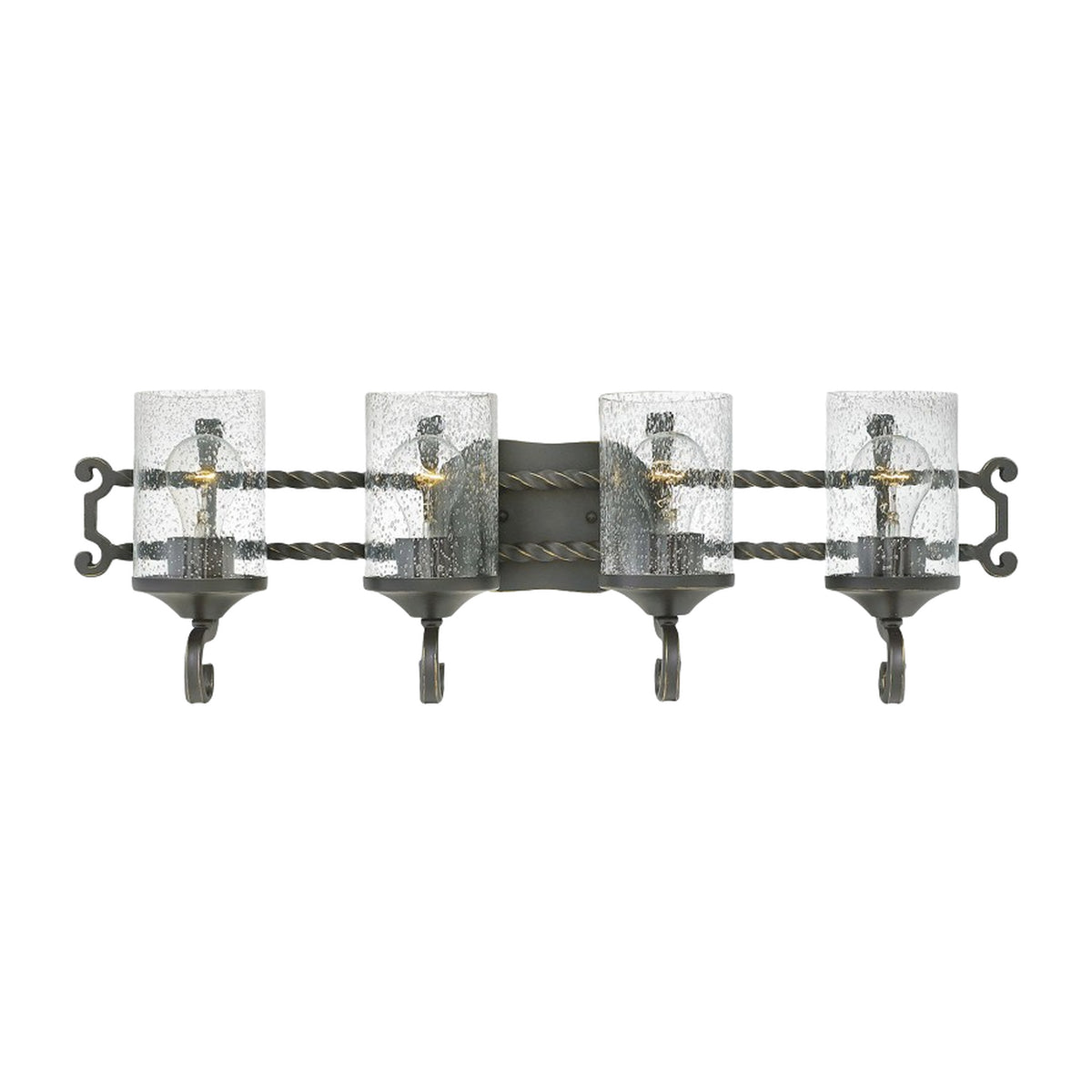 Front view of the Hinkley Casa four-light vanity in Olde Black.