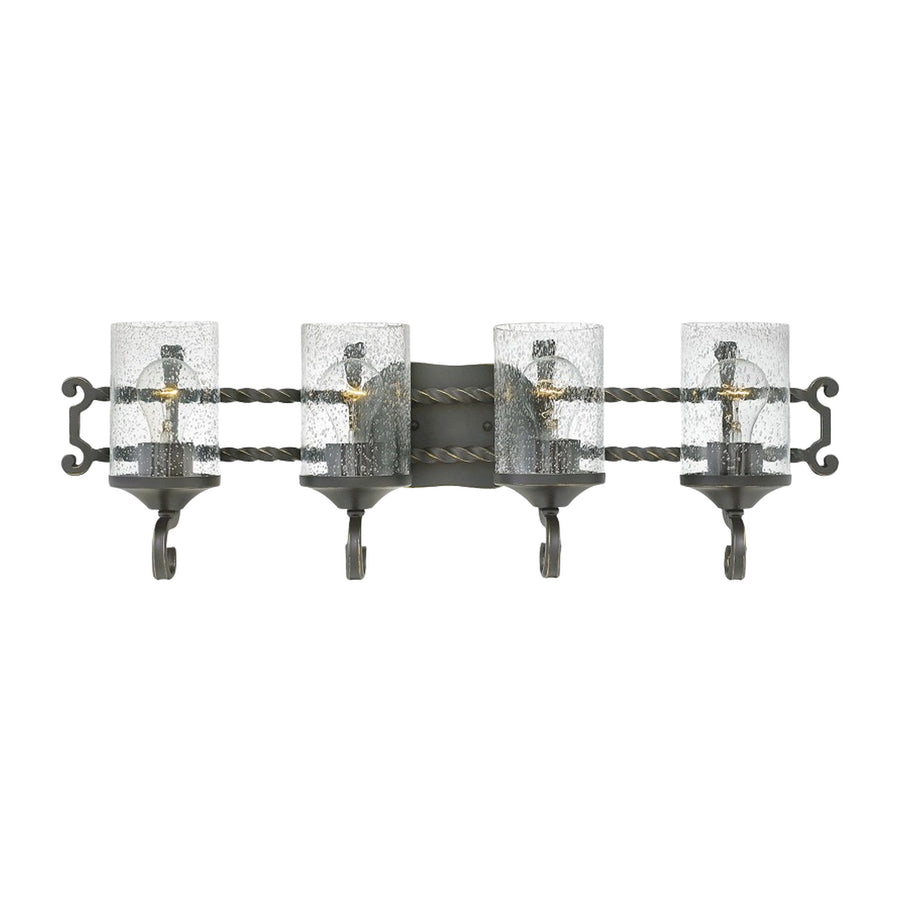 Front view of the Hinkley Casa four-light vanity in Olde Black.
