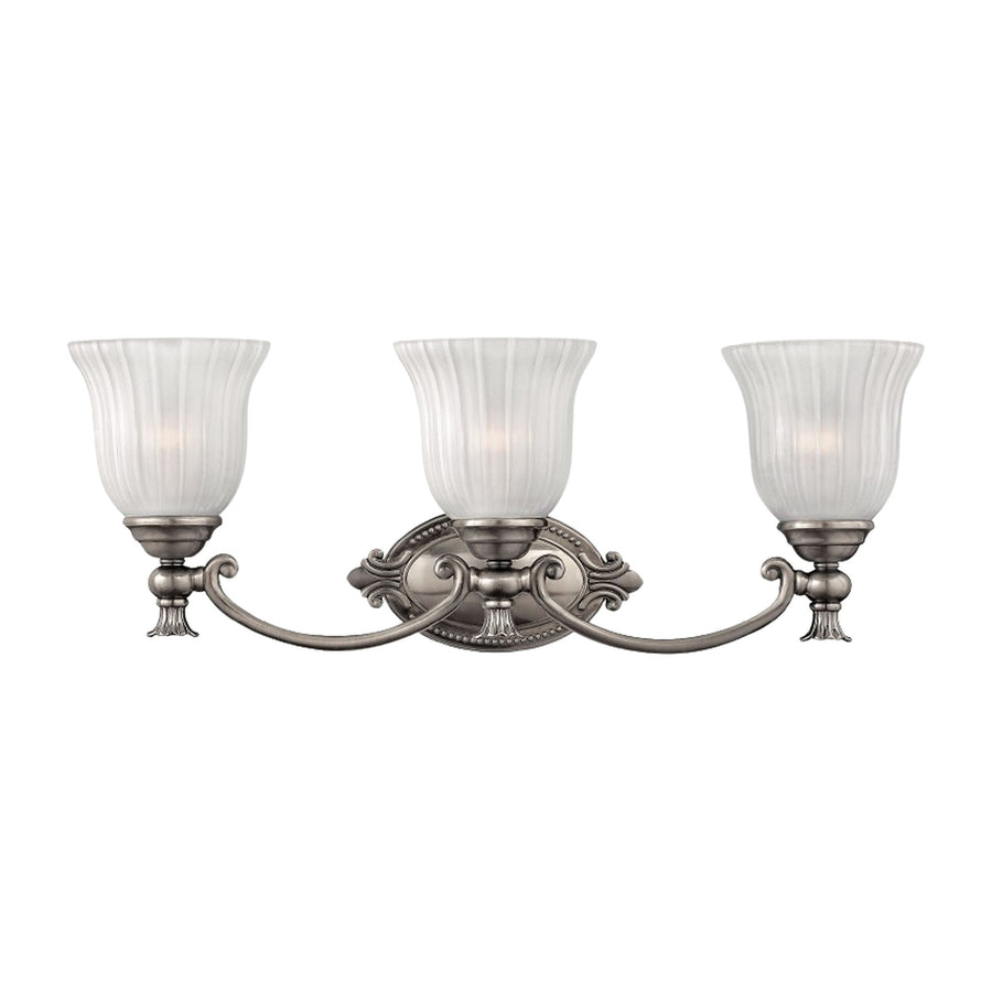 Francoise vanity light with ribbed shades and decorative curved arms