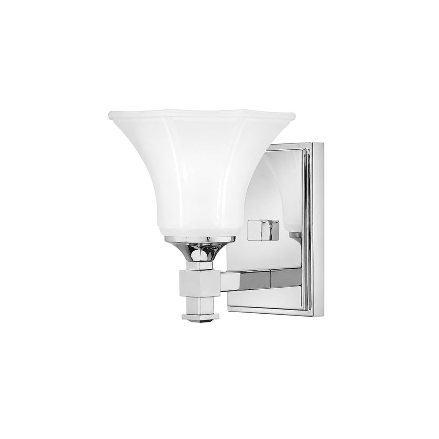 Hinkley Abbie chrome wall sconce with a flared shade and stepped rectangular details