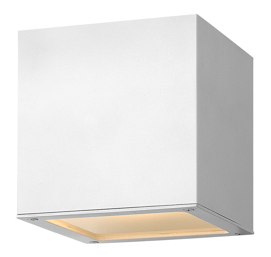 Hinkley Kube 1766SW satin-white cube wall downlight showing its plain front and recessed bottom diffuser