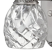 Close-up of the diamond-patterned clear glass on the Hinkley Plantation sconce