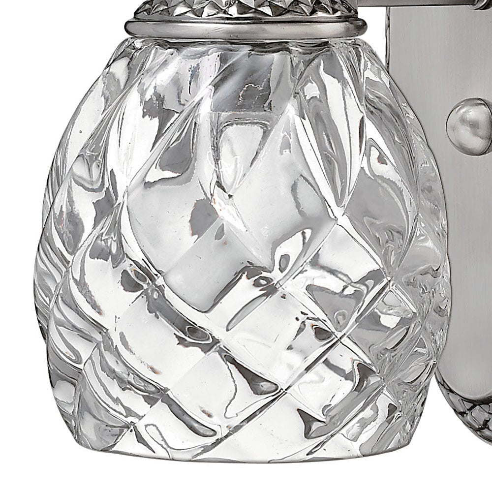 Close-up of the diamond-patterned clear glass on the Hinkley Plantation sconce