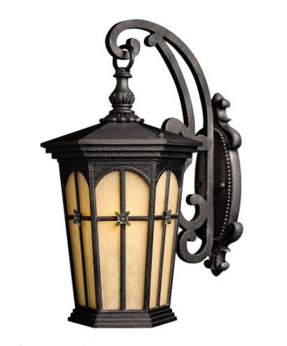 Hinkley Warwick 1214PT outdoor wall lantern in Patina Black with antique seedy glass - side view