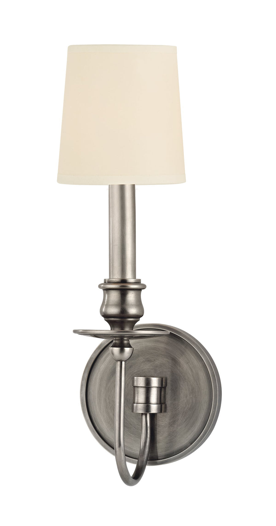 Hudson Valley Cohasset 8211-AS aged-silver wall sconce with cream shade and curved arm