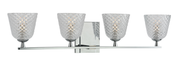 Hudson Valley Grafton chrome vanity light with four diamond-pattern glass cups and a straight bar.
