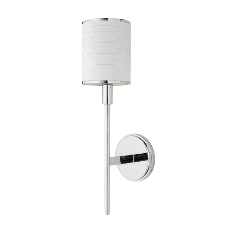Hudson Valley Aberdeen 621-PN wall sconce showing the tailored shade trim, straight stem and polished round backplate