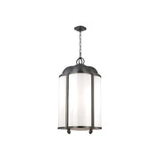 Hudson Valley Berkshire 7618-PN chandelier showing the chain, ceiling canopy and tall glass-panel lantern.