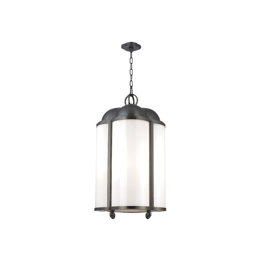 Hudson Valley Berkshire 7618-PN chandelier showing the chain, ceiling canopy and tall glass-panel lantern.