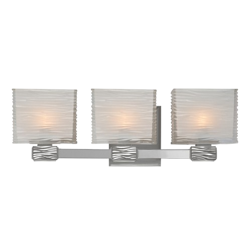 Hudson Valley Hartsdale satin nickel vanity light with three rippled cube-like shades