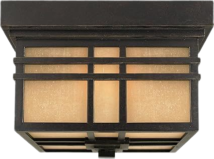 Quoizel Hillcrest 12-Inch Two-Light Outdoor Flush Mount Ceiling Light In Imperial Bronze With Opaque Linen Glass