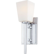 Minka Lavery City Square 6540-77 wall sconce with a tapered white rectangular shade, chrome stem and layered backplate