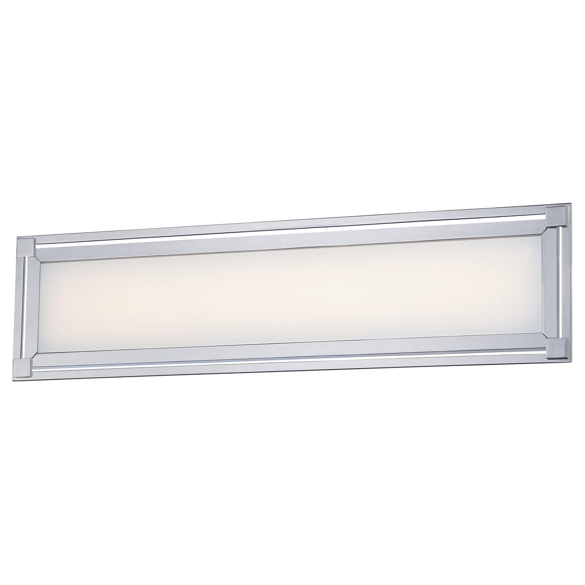 George Kovacs Framed chrome bath light with a horizontal white panel and rectangular metal border.