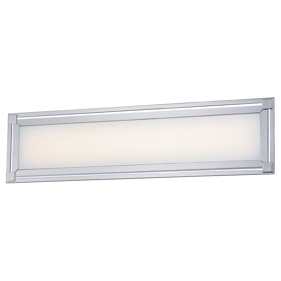 George Kovacs Framed chrome bath light with a horizontal white panel and rectangular metal border.