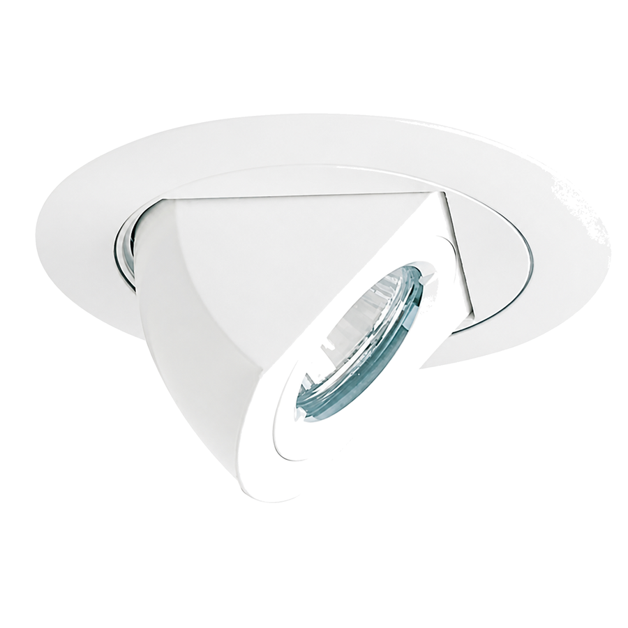 Juno white aiming-elbow recessed trim with an angled circular aperture